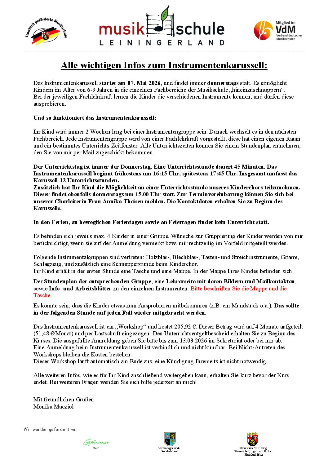 Freie Plätze im Instrumentenkarussell